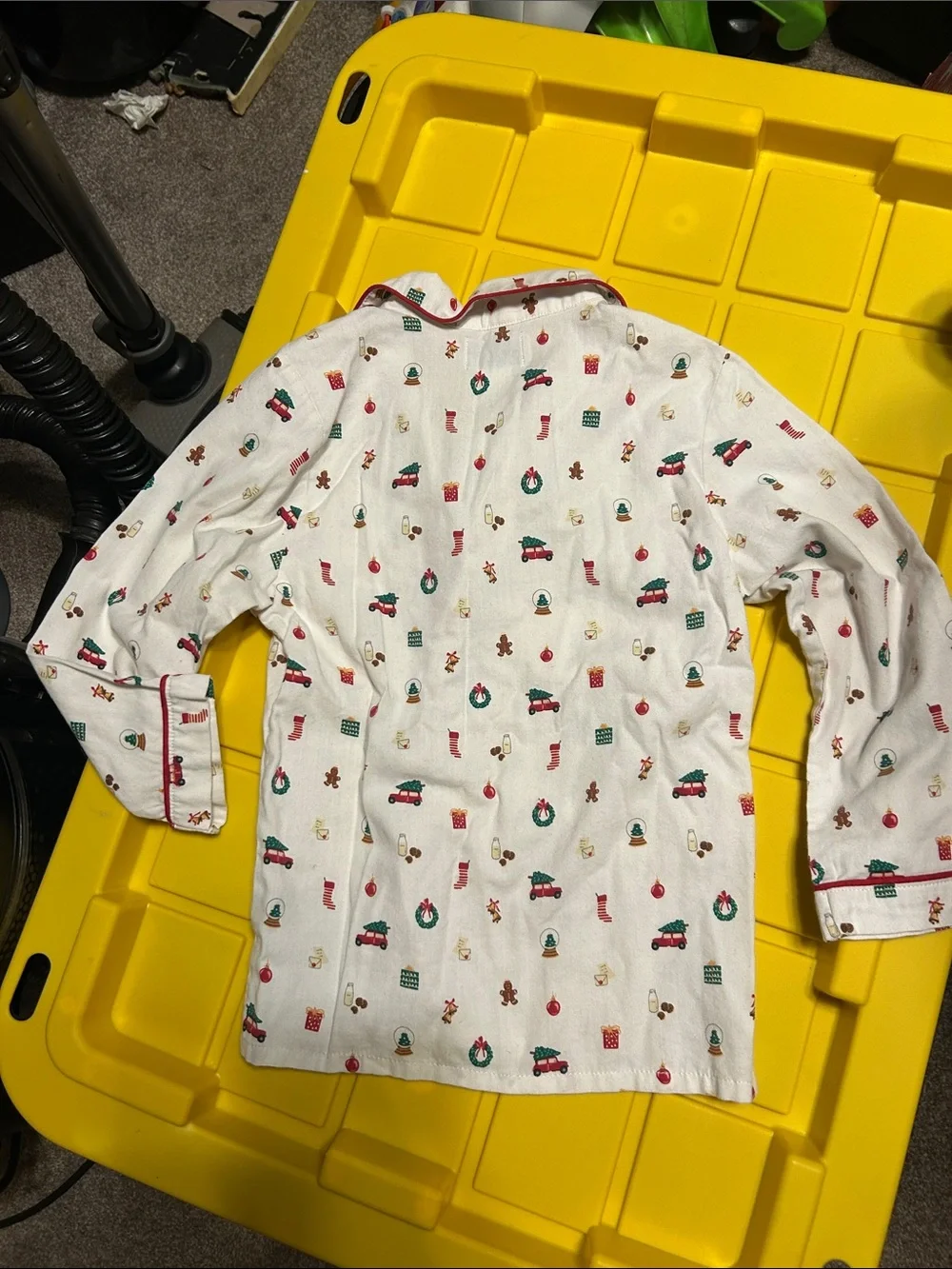 Petit Lem Cream Holiday Print Kids Pajama Set with Red Piping
